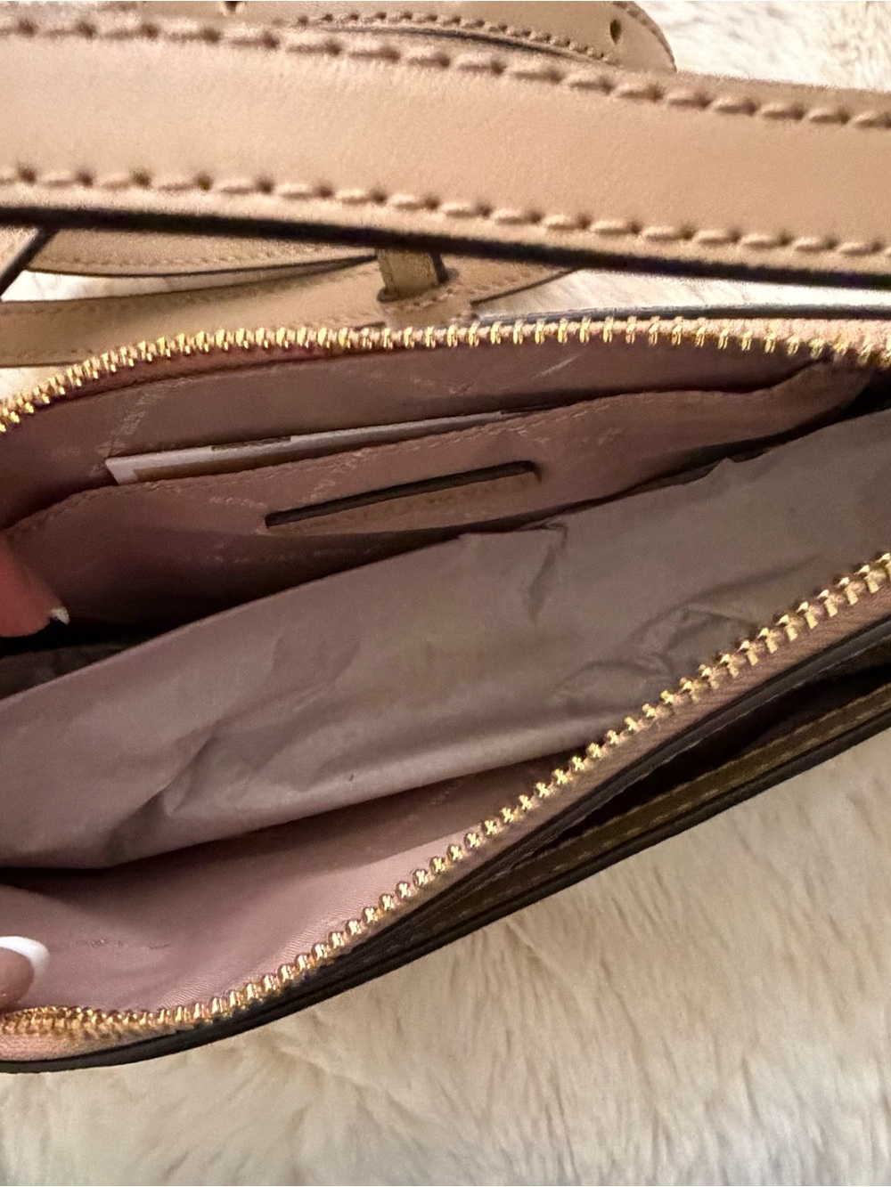 Michael Kors Taupe Saffiano Leather Shoulder Bag with Gold Hardware - Picture 6 of 11